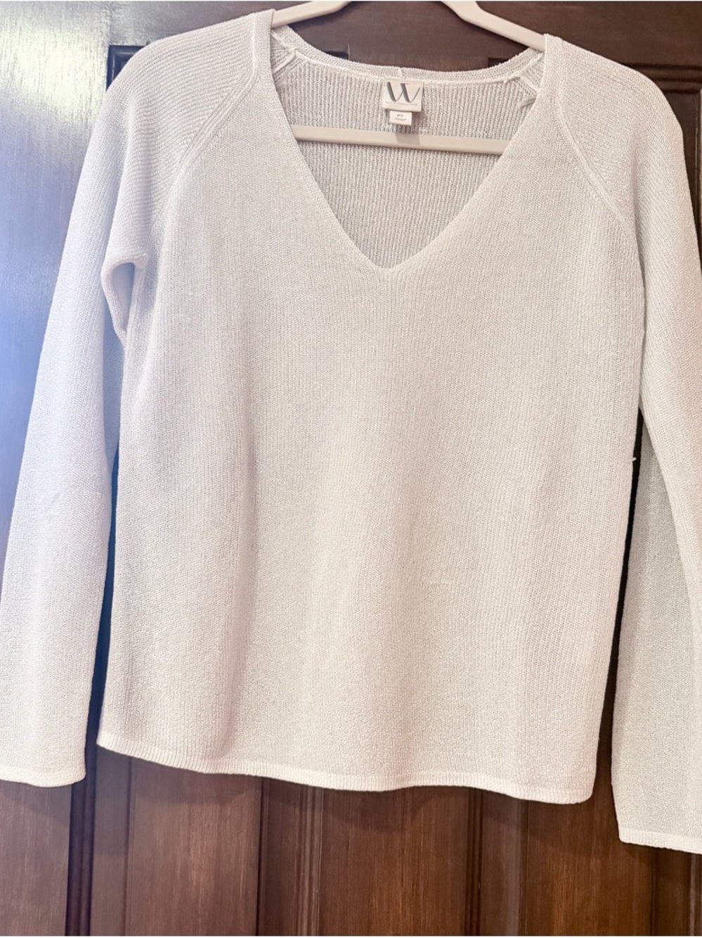 Worthington silver/white V-Neck Lightweight Knit Sweater